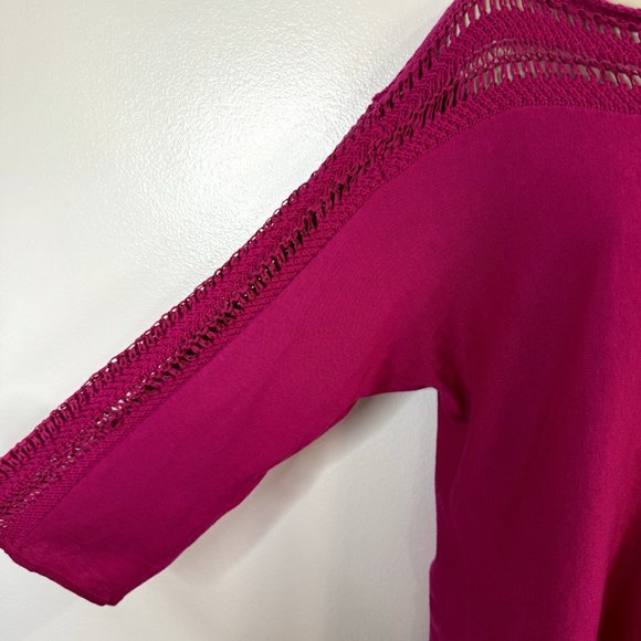 Lauren Ralph Lauren Silk Blend Sweater Size Large L Crochet Knit Pink 3/4 Sleeve - Picture 4 of 10